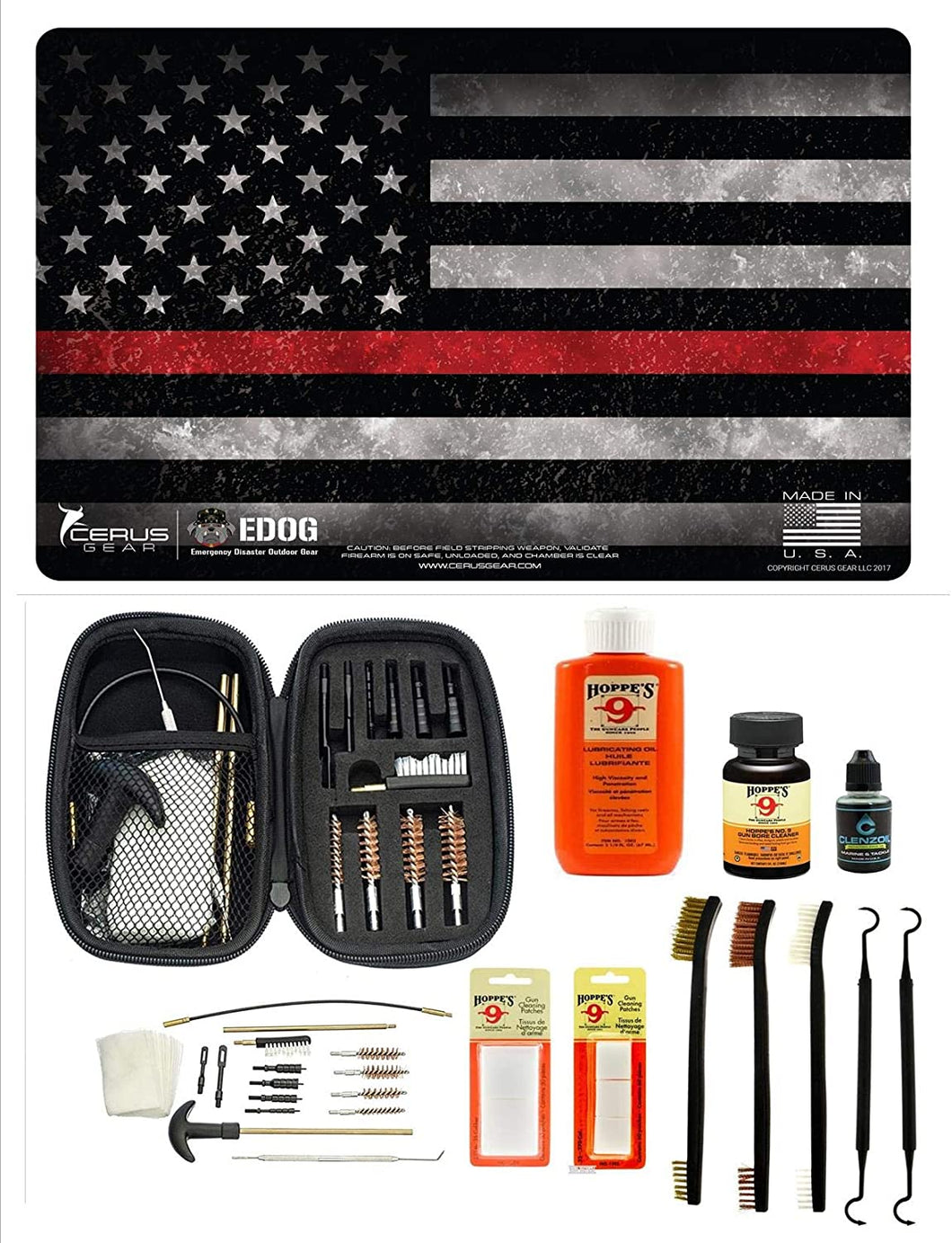 Range Warrior 27 Pc Gun Cleaning Kit - Thin Red Line Fire Fighters Handgun Pistol Mat  .22 .38 .357 9MM .45 Gun Cleaning Kit