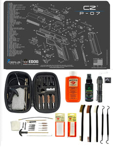 EDOG USA BANDIT 29 Pc Pistol Cleaning System - Compatible with CZ P-07 - Schematic (Exploded View) Mat, Range Warrior Universal .22 9mm - .45 Kit & Clenzoil CLP & Hoppes Gun Oil & Patchs