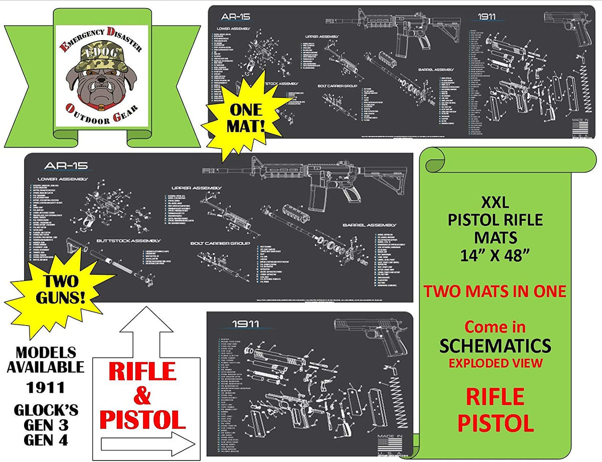 AR-15 & Glock Gen 4 Gun Cleaning Mat (Exploded View) XXL 14X48 Padded ...