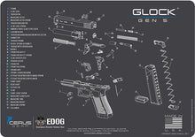 Load image into Gallery viewer, EDOG Glock Gen 5 (5) PC Cerus Gear Schematic (Exploded View) Heavy Duty Pistol Cleaning 12x17 Padded Gun-Work Surface Protector Mat Solvent &amp; Oil Resistant &amp; 3 PC Cleaning Essentials &amp; Clenzoil