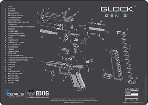 EDOG Glock Gen 5 (5) PC Cerus Gear Schematic (Exploded View) Heavy Duty Pistol Cleaning 12x17 Padded Gun-Work Surface Protector Mat Solvent & Oil Resistant & 3 PC Cleaning Essentials & Clenzoil