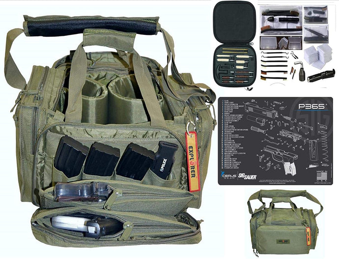 EDOG P 365 Cerus OD Green RangeMaster Ulitmate Range Bag & Gun Cleaning Mat & Pistol & 27 Pc Range | Field | Duty Universal Handgun Cleaning Kit