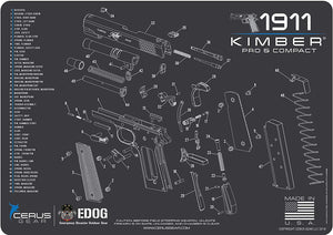 EDOG Kimber 1911 PRO & Compact Cerus Gear Schematic Exploded View Heavy Duty Pistol Cleaning 12x17 Padded Gun-Work Surface Protector Mat Solvent Oil Resistant & 3 PC Cleaning Essentials & Clenzoil