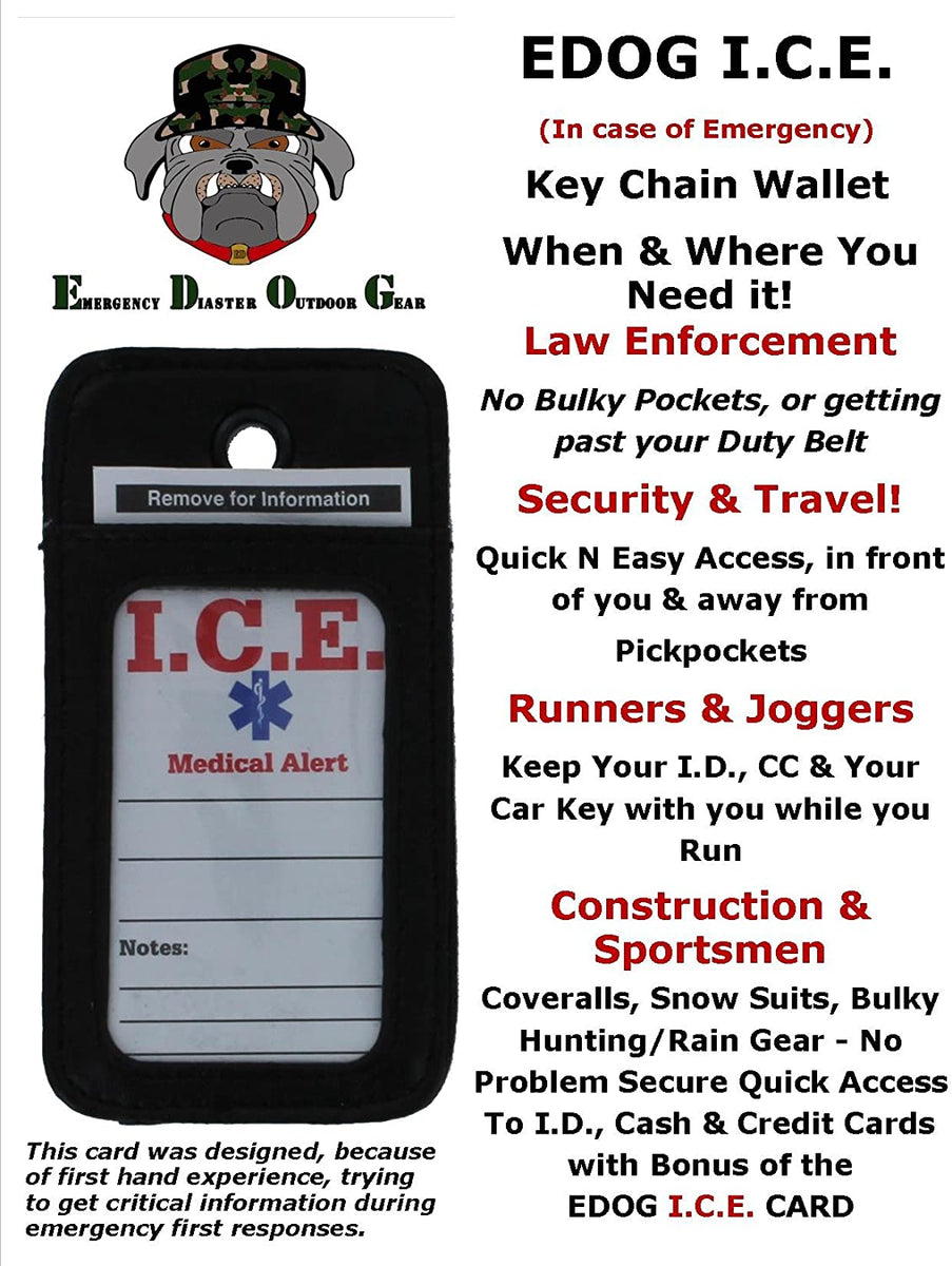 EDOG EDC / TACTICAL 100% LEATHER KEY CHAIN WALLET WITH CARABINER & I.C ...