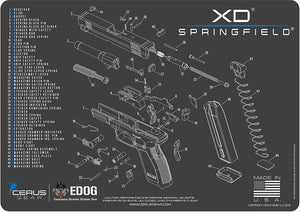EDOG Springfield Armory XD 5 PC Cerus Gear Schematic Exploded View Heavy Duty Pistol Cleaning 12x17 Padded Gun-Work Surface Protector Mat Solvent & Oil Resistant & 3 PC Cleaning Essentials & Clenzoil