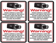 Load image into Gallery viewer, 4 Security Camera Video Surveillance System Decal Stickers 4&quot; x 4&quot; CCTV Live Internet Transmission Digital Recording &amp; Audio Deterrence Hidden Camera( Dummy Camera) Warning Sticker Decal