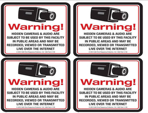 4 Security Camera Video Surveillance System Decal Stickers 4" x 4" CCTV Live Internet Transmission Digital Recording & Audio Deterrence Hidden Camera( Dummy Camera) Warning Sticker Decal