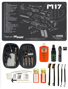 EDOG USA BANDIT 29 Pc Pistol Cleaning System - Compatible with Sig Sauer M17 - Schematic (Exploded View) Mat, Warrior .22 9mm - .45 Kit & Clenzoil CLP & Hoppes Gun Oil & Patchs