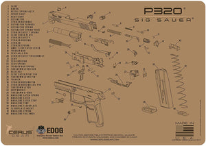 EDOG Sig P320 Tan Flat Dark Earth 5 PC Schematic (Exploded View) Heavy Duty Pistol Cleaning 12x17 Padded Gun-Work Surface Protector Mat Solvent & Oil Resistant & 3 PC Cleaning Essentials & Clenzoil