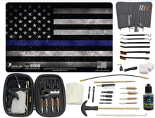 Load image into Gallery viewer, EDOG Premier 30 Pc Gun Cleaning System - Thin Blue Line Law Enforcement Handgun Honor &amp; Pride Pistol Mat &amp; Range Warrior .22 .38 .357 9MM .45 Gun Cleaning Kit &amp; 12 PC Tac Book Cleaning Essentials Kit
