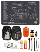 Load image into Gallery viewer, Range Warrior 27 Pc Gun Cleaning Kit - Compatible with Sig P226 - Schematic (Exploded View) Mat .22 9mm - .45 Kit