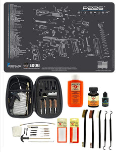 Range Warrior 27 Pc Gun Cleaning Kit - Compatible with Sig P226 - Schematic (Exploded View) Mat .22 9mm - .45 Kit