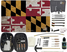 Load image into Gallery viewer, EDOG Premier 30 Pc Gun Cleaning System - Maryland State Flag Handgun Honor &amp; Pride Pistol Mat &amp; Range Warrior .22 .38 .357 9MM .45 Gun Cleaning Kit &amp; 12 PC Tac Book Cleaning Essentials Kit
