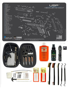 EDOG USA BANDIT 29 Pc Pistol Cleaning System - Compatible with Heckler & Koch HK USP Schematic (Exploded View) Mat, Range Warrior Universal .22 9mm - .45 Kit & Clenzoil CLP & Hoppes Gun Oil & Patchs