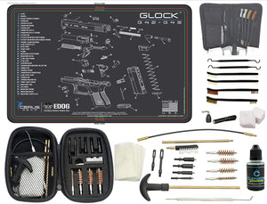 EDOG Premier 30 Pc Gun Cleaning System - Compatible with G42 / G43 - Schematic (Exploded View) Mat, Range Warrior Universal .22 9mm - .45 Kit & Tac Book Accessories Set