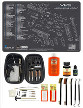 Load image into Gallery viewer, Range Warrior 27 Pc Gun Cleaning Kit - Compatible with Heckler &amp; Koch HK VP9 - Schematic (Exploded View) Mat .22 9mm - .45 Kit