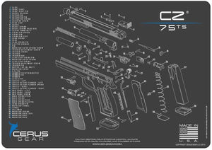 EDOG CZ 75 TS CERUS Gear Schematic (Exploded View) Pistol ProMat, Range Warrior .22 .38 .357 9MM .45-20 PC & 12 PC Tac Book Range, Field & Bench Handgun Cleaning Essentials Kit