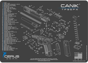 EDOG CANIK TP9 SFX CERUS Gear Schematic (Exploded View) Pistol ProMat, Range Warrior .22 .38 .357 9MM .45-20 PC & 12 PC Tac Book Range, Field & Bench Handgun Cleaning Essentials Kit