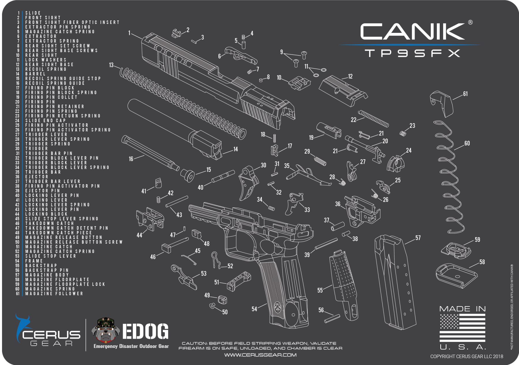 Canik TP9 SFX Gun Cleaning Mat - Schematic (Exploded View) Diagram Com ...