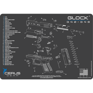 EDOG Glock G42 / G43 CERUS Gear Schematic (Exploded View) Pistol ProMat, Range Warrior .22 .38 .357 9MM .45-20 PC & 12 PC Tac Book Range, Field & Bench Handgun Cleaning Essentials Kit