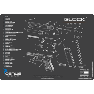 EDOG Glock Gen 3 CERUS Gear Schematic (Exploded View) Pistol ProMat, Range Warrior .22 .38 .357 9MM .45-20 PC & 12 PC Tac Book Range, Field & Bench Handgun Cleaning Essentials Kit