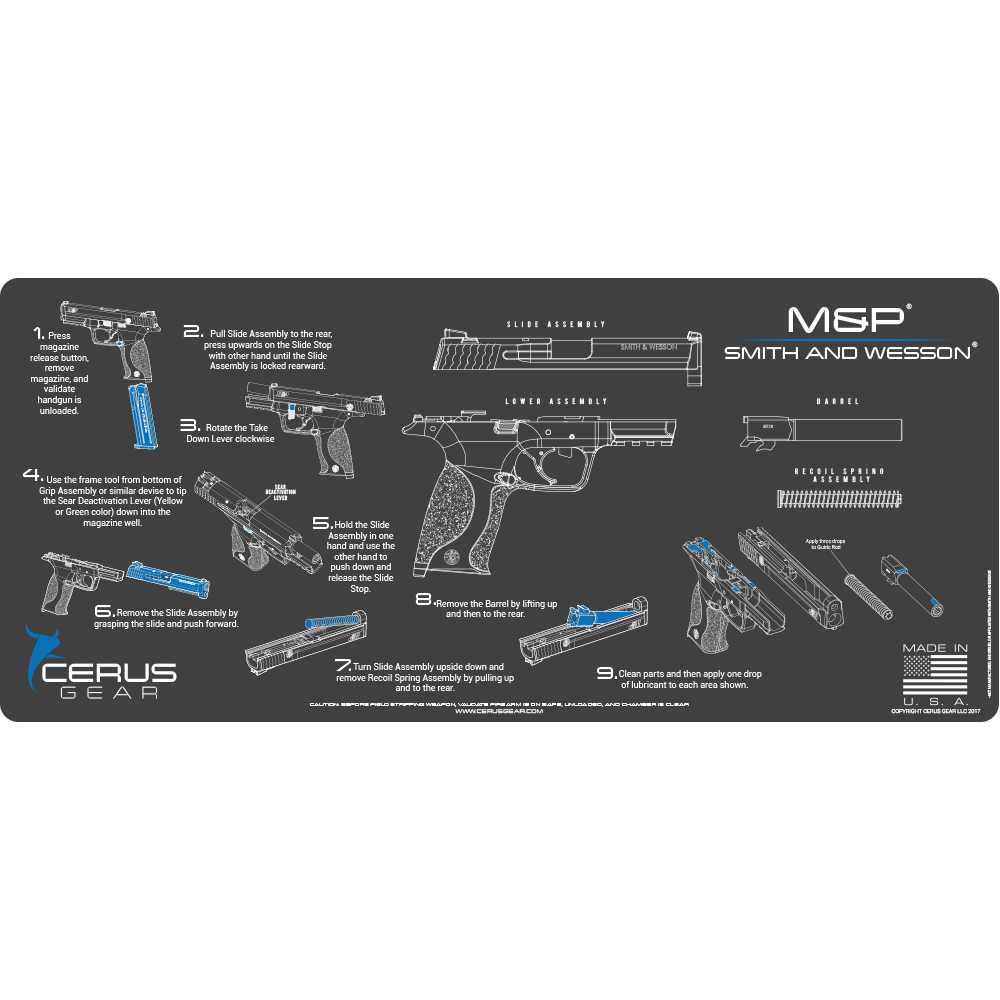 Smith & Wesson S&W M&P Cerus Gear Instructional Step by Step Heavy Duty Cleaning 12x27 Padded Gun- Work Surface Protector Mat Solvent & Oil Resistant