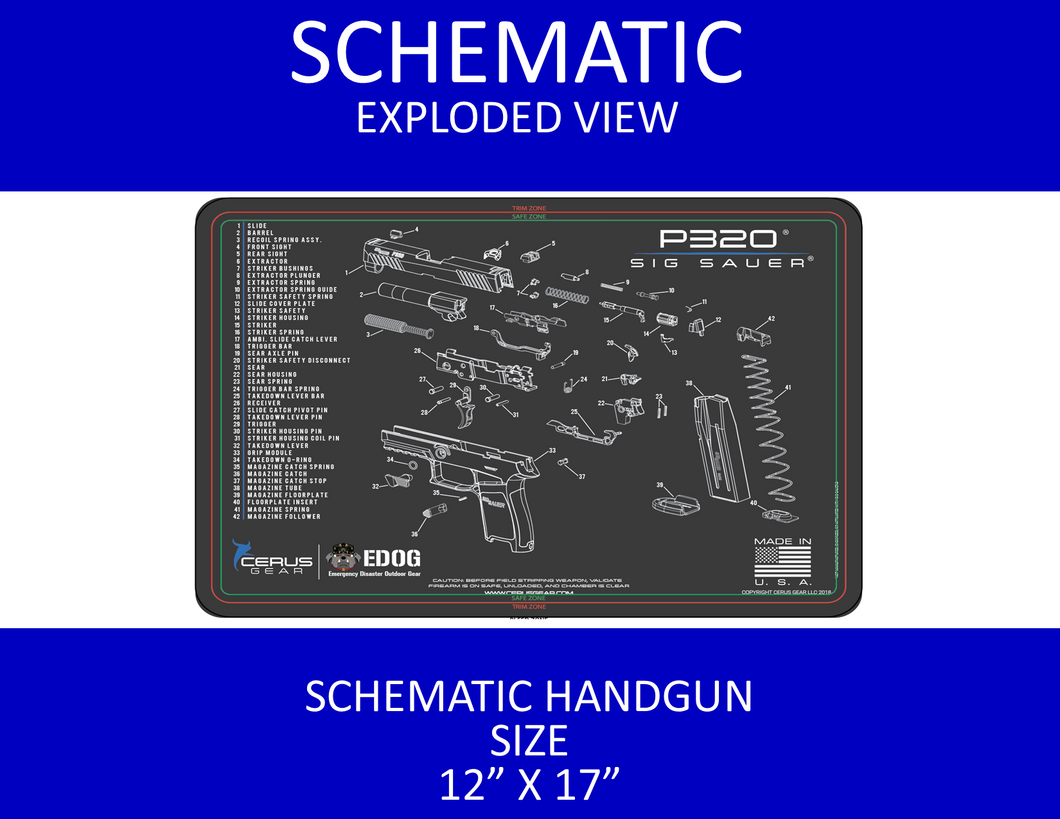 EDOG Beretta 92 Schematic Gun Cleaning Mat - 12x17 Inch Exploded View Pistol Mat Solvent Resistant