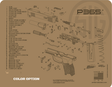 Load image into Gallery viewer, SIG P365 Tan Schematic (Exploded View) Flat Dark Earth Heavy Duty Pistol Cleaning 12x17 Padded Gun-Work Surface Protector Mat Solvent &amp; Oil Resistant